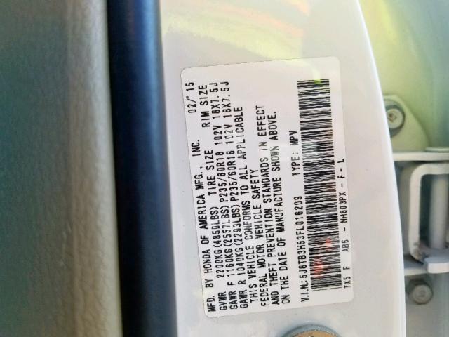 5J8TB3H53FL016209 - 2015 ACURA RDX TECHNO WHITE photo 10