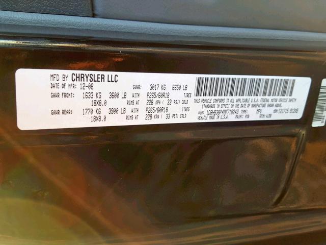 1D8HB38P49F718243 - 2009 DODGE DURANGO SE BLACK photo 10