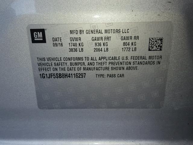 1G1JF5SB8H4116297 - 2017 CHEVROLET SONIC PREM SILVER photo 10