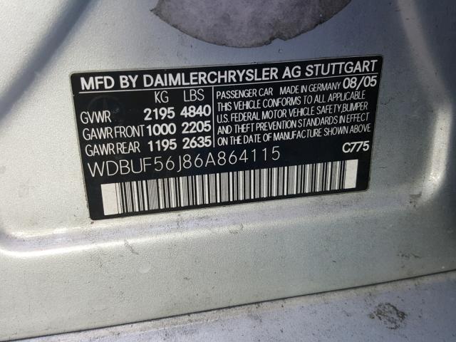 WDBUF56J86A864115 - 2006 MERCEDES-BENZ E 350 SILVER photo 10