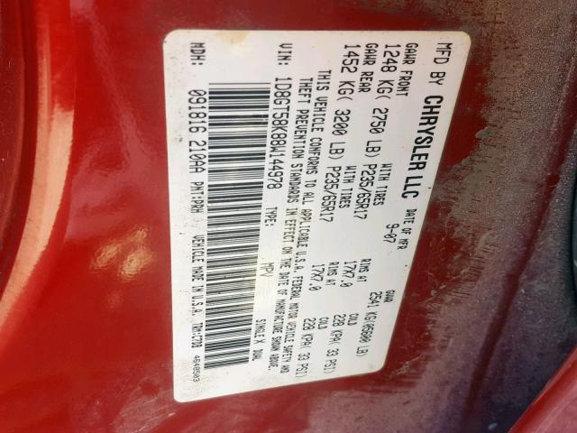 1D8GT58K88W144978 - 2008 DODGE NITRO SLT RED photo 10