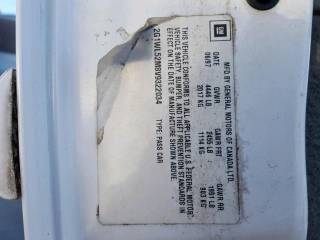 2G1WL52M8V9322034 - 1997 CHEVROLET LUMINA BAS WHITE photo 10