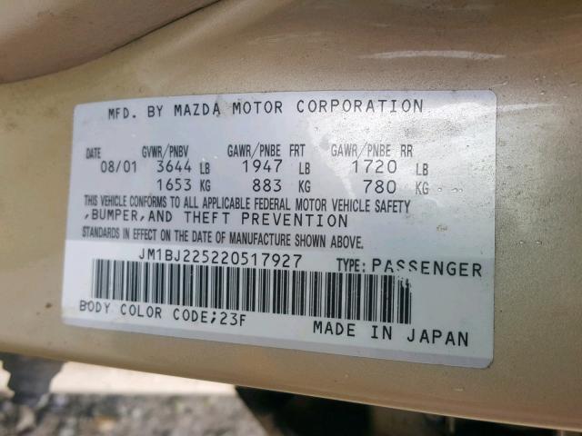 JM1BJ225220517927 - 2002 MAZDA PROTEGE DX TAN photo 10