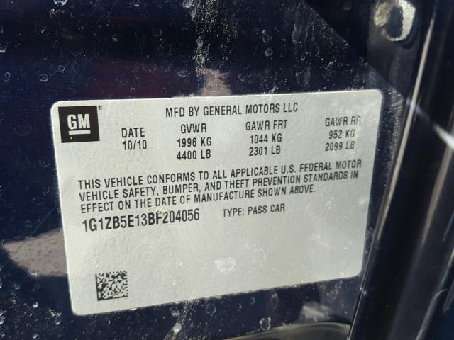 1G1ZB5E13BF204056 - 2011 CHEVROLET MALIBU LS 蓝色 照片 10