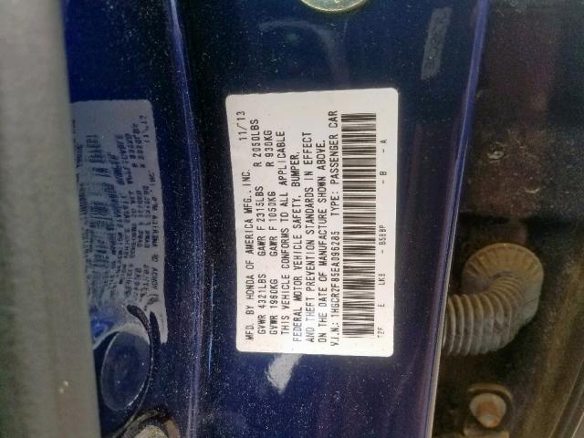 1HGCR2F85EA096285 - 2014 HONDA ACCORD EXL BLUE photo 10