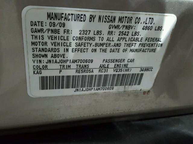 JN1AJ0HP1AM700609 - 2010 INFINITI EX35 BASE GOLD photo 10