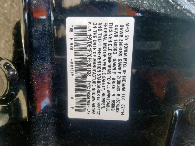 19VDE1F70FE001638 - 2015 ACURA ILX 20 TEC BLACK photo 10