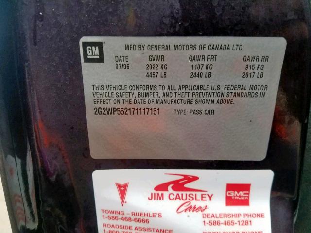 2G2WP552171117151 - 2007 PONTIAC GRAND PRIX PURPLE photo 10