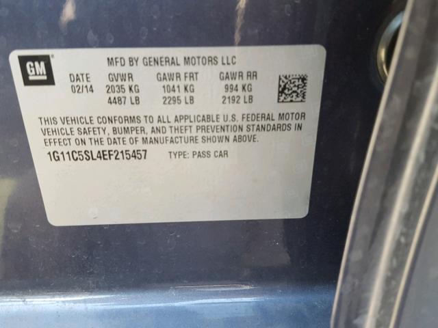 1G11C5SL4EF215457 - 2014 CHEVROLET MALIBU 1LT BLUE photo 10