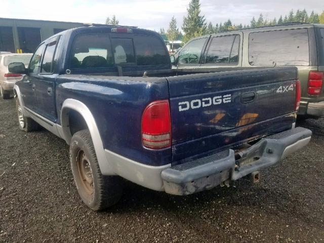 1B7HG48N52S517131 - 2002 DODGE DAKOTA QUA BLUE photo 3