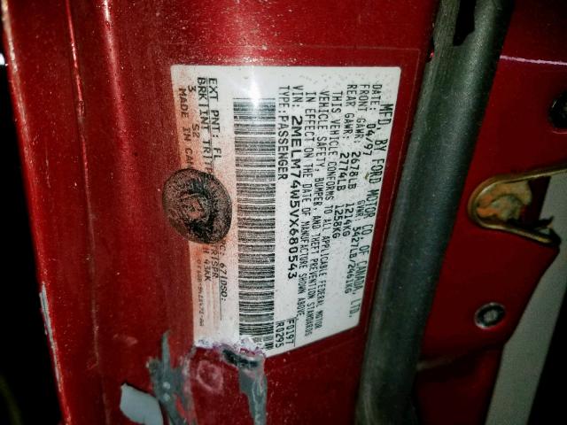 2MELM74W5VX680543 - 1997 MERCURY GRAND MARQ RED photo 10