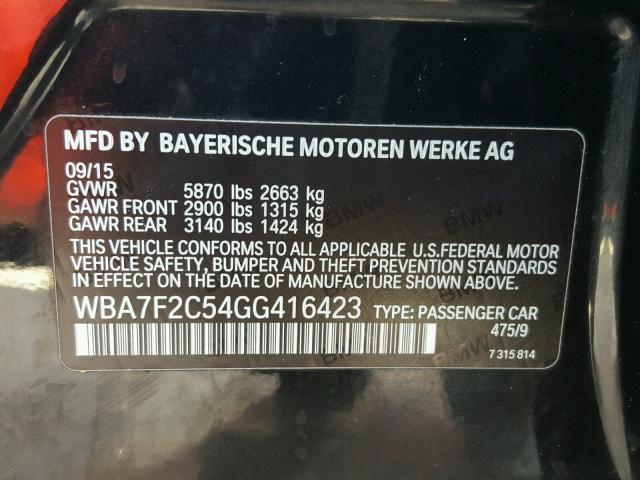 WBA7F2C54GG416423 - 2016 BMW 750 XI BLACK photo 10