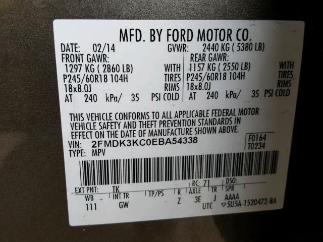 2FMDK3KC0EBA54338 - 2014 FORD EDGE LIMIT GOLD photo 10