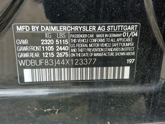 WDBUF83J44X123377 - 2004 MERCEDES-BENZ E 500 4MAT BLACK photo 10