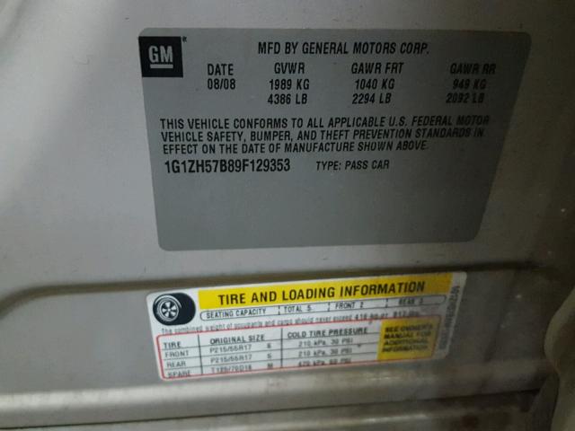 1G1ZH57B89F129353 - 2009 CHEVROLET MALIBU 1LT თაფლისფერი ფოტო 10