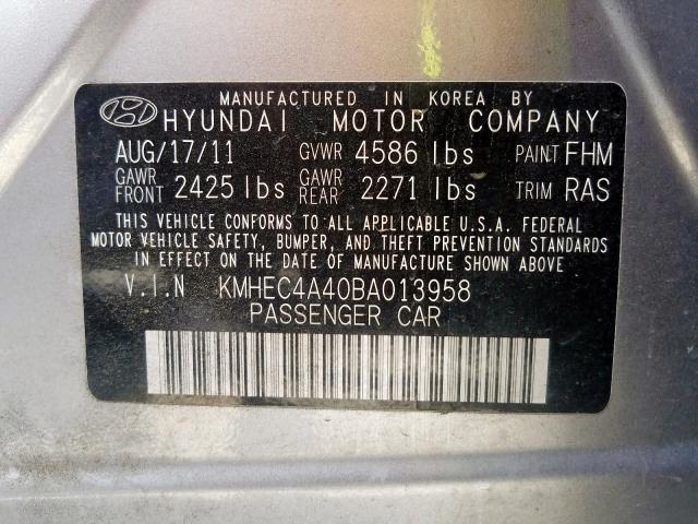 KMHEC4A40BA013958 - 2011 HYUNDAI SONATA HYB SILVER photo 10