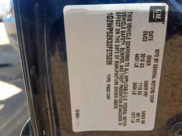 1G2WP52K32F275206 - 2002 PONTIAC GRAND PRIX BLUE photo 10