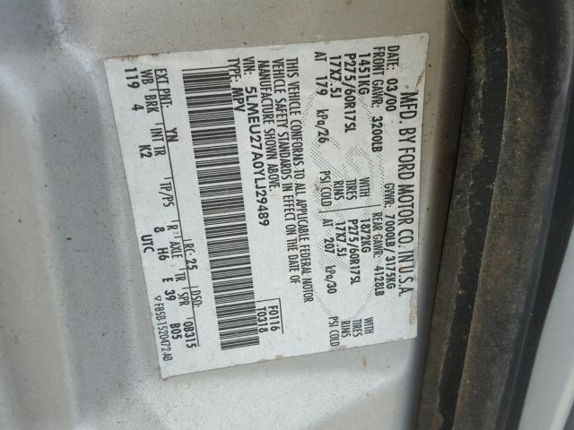 5LMEU27A0YLJ29489 - 2000 LINCOLN NAVIGATOR 银色 照片 10