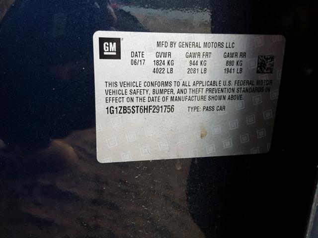 1G1ZB5ST6HF291756 - 2017 CHEVROLET MALIBU LS ლურჯი ფოტო 10