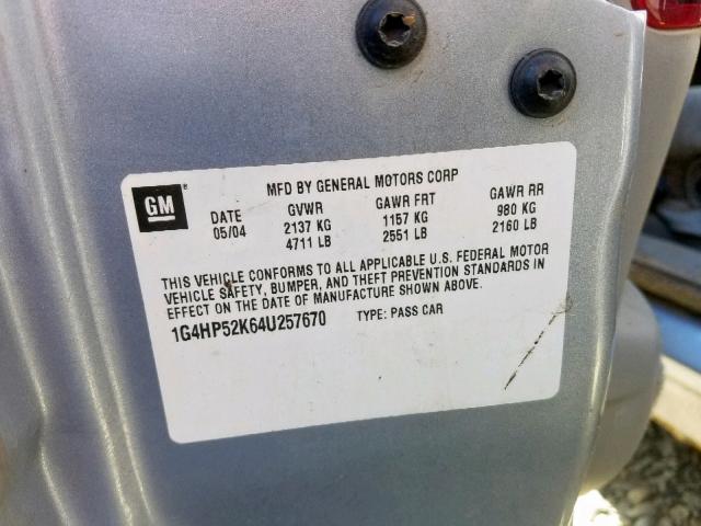 1G4HP52K64U257670 - 2004 BUICK LESABRE CU GRAY photo 10