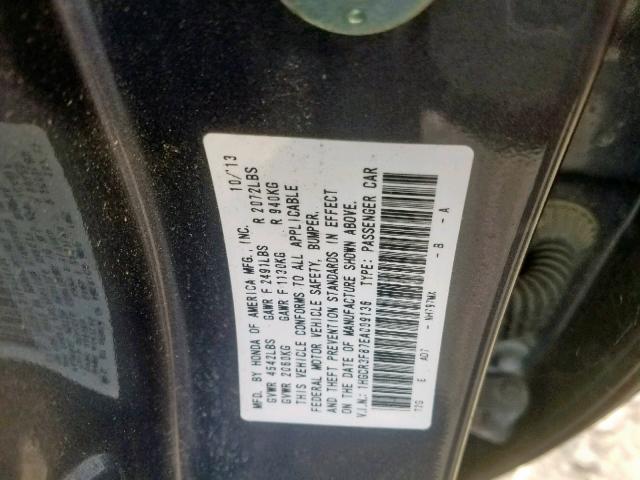 1HGCR3F87EA009136 - 2014 HONDA ACCORD EXL GRAY photo 10