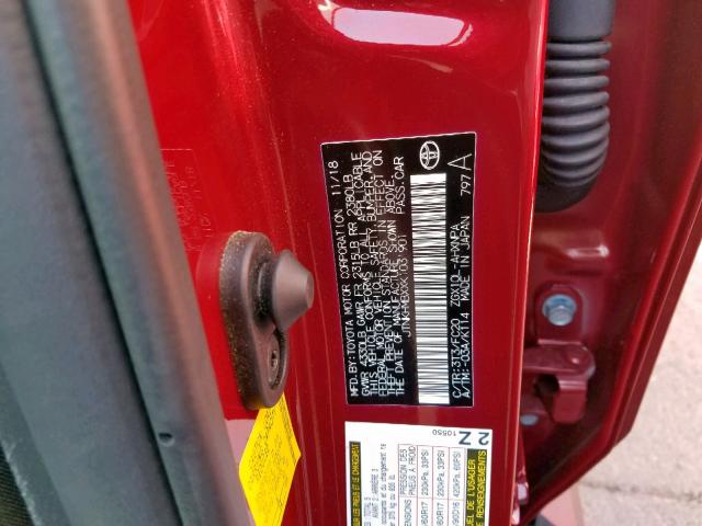 JTNKHMBXXK1031901 - 2019 TOYOTA C-HR XLE RED photo 10