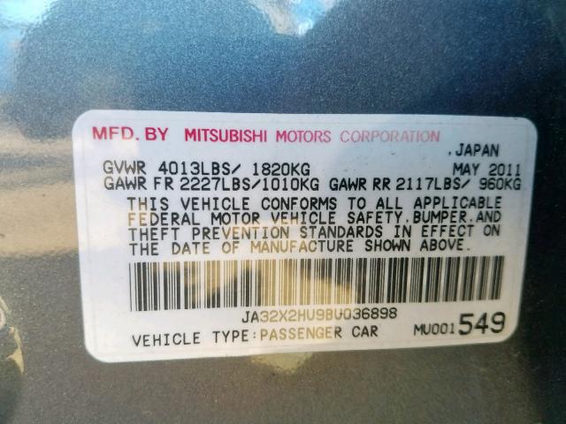 JA32X2HU9BU036898 - 2011 MITSUBISHI LANCER ES/ GRAY photo 10