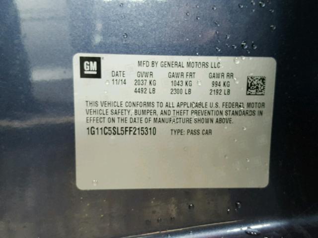 1G11C5SL5FF215310 - 2015 CHEVROLET MALIBU 1LT BLUE photo 10