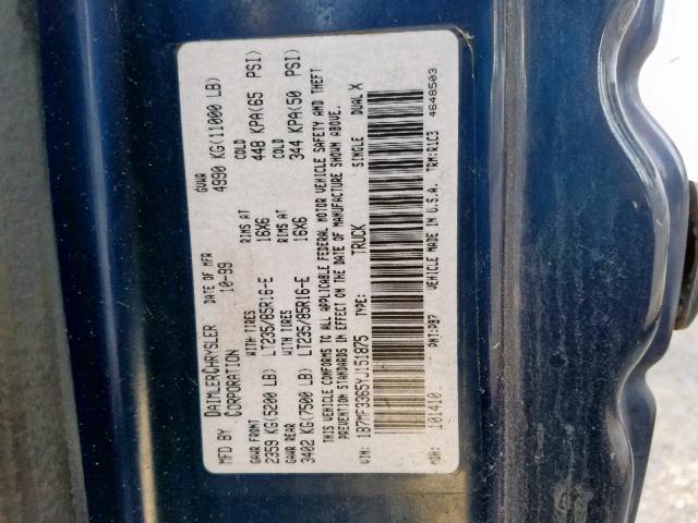 1B7MF3365YJ151875 - 2000 DODGE RAM 3500 BLUE photo 10