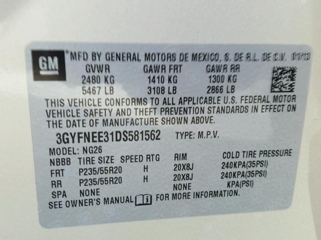 3GYFNEE31DS581562 - 2013 CADILLAC SRX PREMIU GOLD photo 10