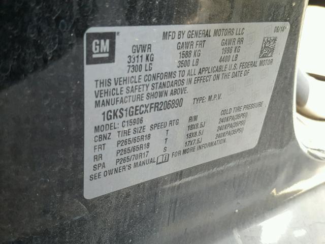 1GKS1GECXFR206890 - 2015 GMC YUKON XL C BLACK photo 10