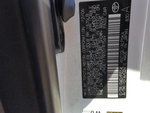 JTKDE177970197569 - 2007 TOYOTA SCION TC თეთრი ფოტო 10