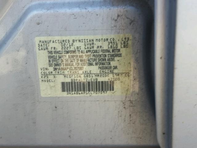 3N1AB6AP1CL707597 - 2012 NISSAN SENTRA 2.0 SILVER photo 10