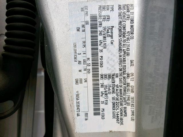 1FADP3E22DL144667 - 2013 FORD FOCUS S SILVER photo 10