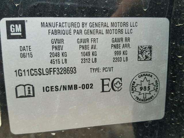 1G11C5SL9FF328693 - 2015 CHEVROLET MALIBU 1LT BLACK photo 10