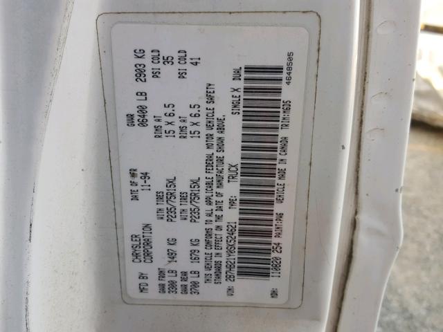 2B7HB21Y0SK524621 - 1995 DODGE RAM VAN B2 WHITE photo 10