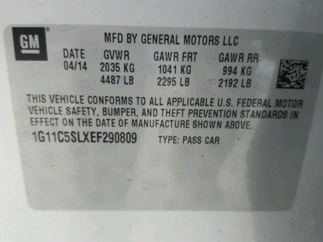 1G11C5SLXEF290809 - 2014 CHEVROLET MALIBU 1LT SILVER photo 10