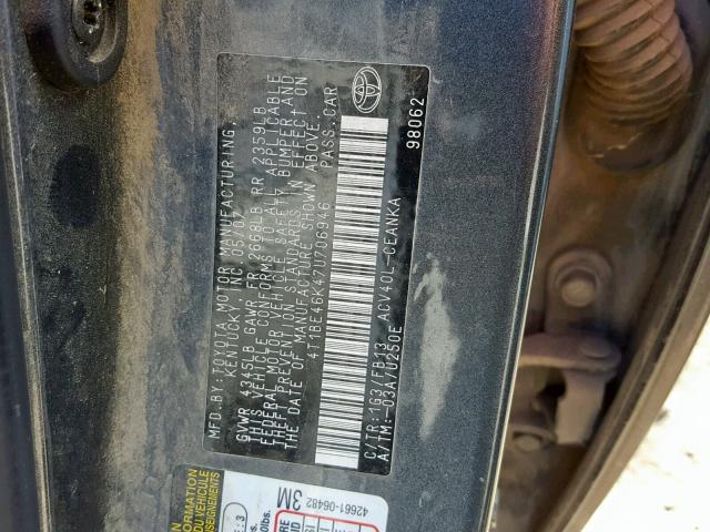 4T1BE46K47U706946 - 2007 TOYOTA CAMRY NEW GRAY photo 10