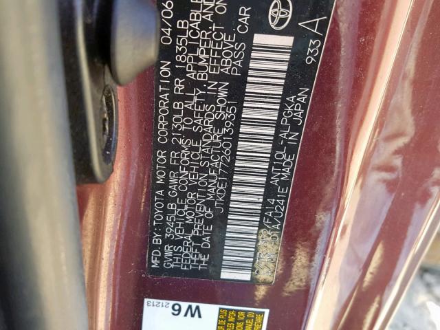 JTKDE177260139351 - 2006 TOYOTA SCION TC იასამნისფერი ფოტო 10