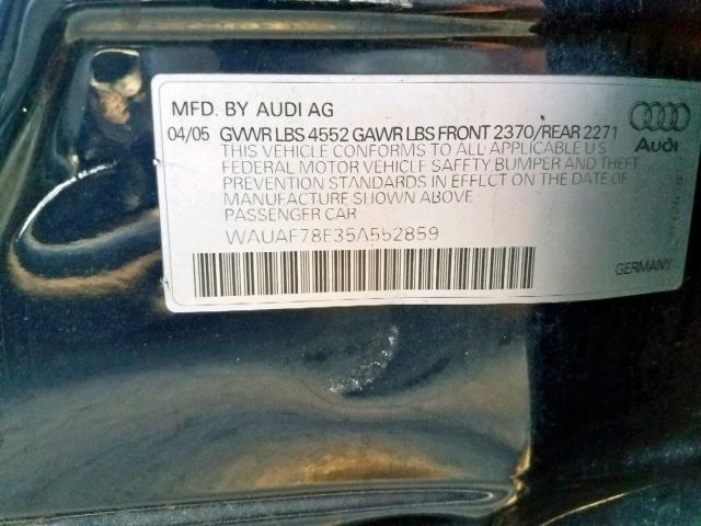 WAUAF78E35A552859 - 2005 AUDI A4 2.0T BLUE photo 10