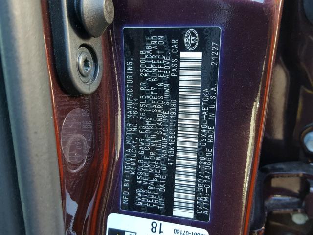 4T1BK1EB6EU119380 - 2014 TOYOTA AVALON BAS BURGUNDY photo 10