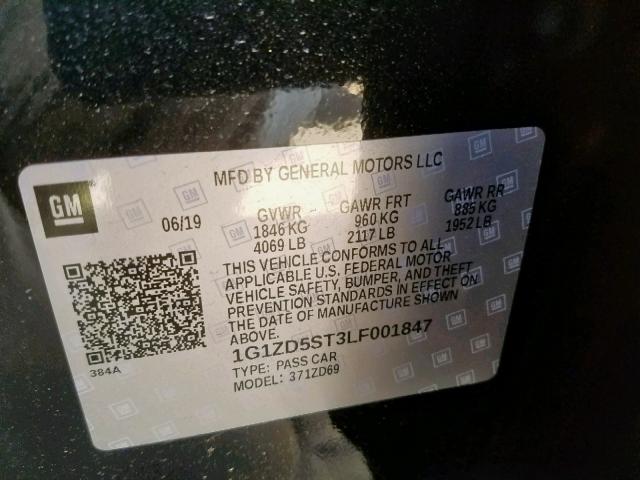 1G1ZD5ST3LF001847 - 2020 CHEVROLET MALIBU 1LT 黑色 照片 10