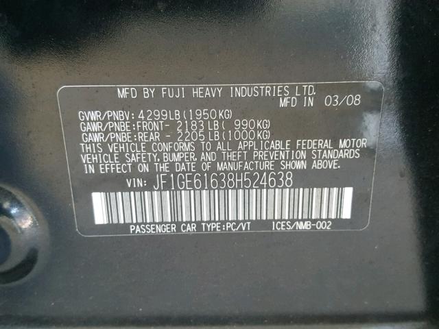 JF1GE61638H524638 - 2008 SUBARU IMPREZA 2. BLACK photo 10