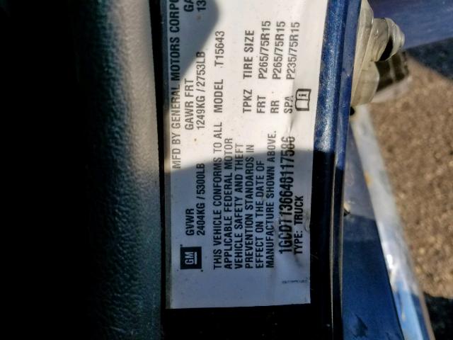 1GCDT136648117586 - 2004 CHEVROLET COLORADO BLUE photo 10