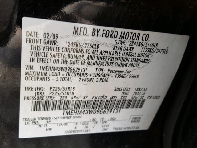 1MEHM43W09G629131 - 2009 MERCURY SABLE PREM BLACK photo 10