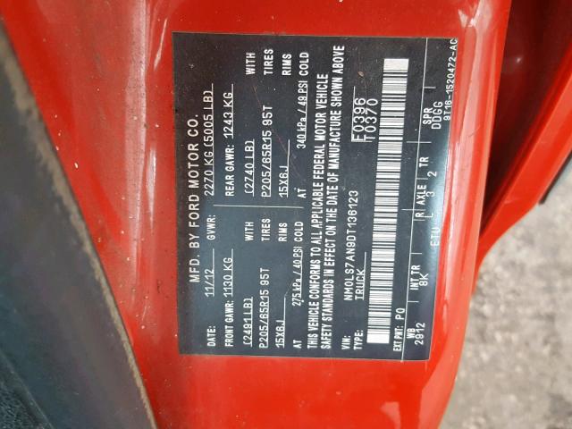 NM0LS7AN9DT136123 - 2013 FORD TRANSIT CO RED photo 10