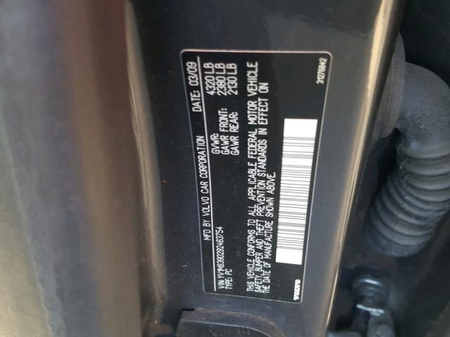 YV1MS390292463754 - 2009 VOLVO S40 2.4I GRAY photo 10