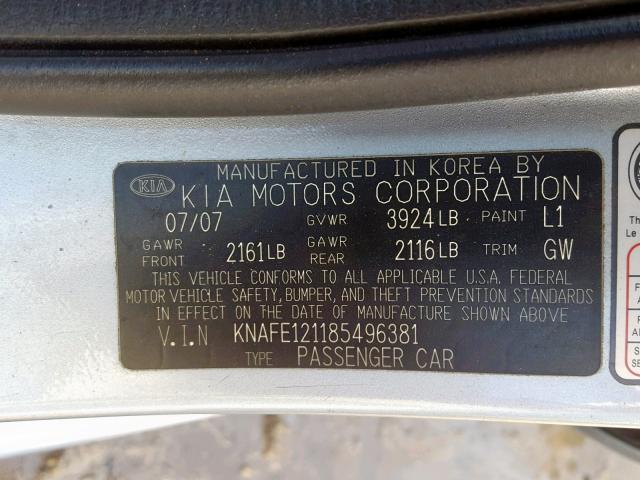 KNAFE121185496381 - 2008 KIA SPECTRA EX BLUE photo 10