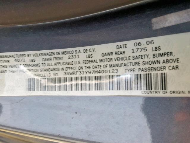 3VWRF31Y97M400123 - 2007 VOLKSWAGEN NEW BEETLE ნაცრისფერი ფოტო 10