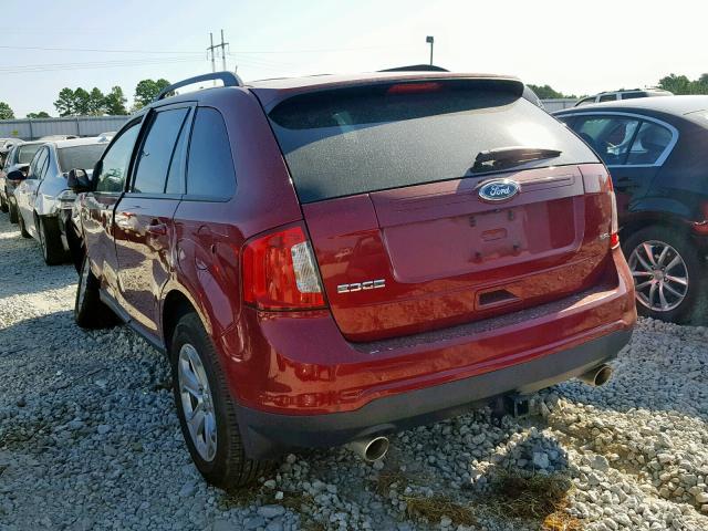 2FMDK3JCXDBC91337 - 2013 FORD EDGE SEL RED photo 3